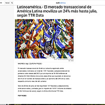 El mercado transaccional de Amrica Latina moviliza un 24% ms hasta julio, segn TTR Data
